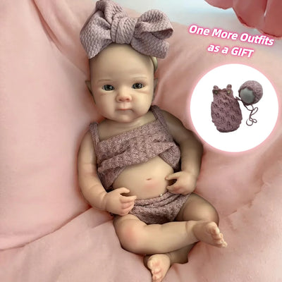 13Inch Waterproof Bettie Bebe Reborn Silicone Girl Doll With 2 Sets Outfits Handmade Paint Skin Soft Touch Newborn Silicone Doll