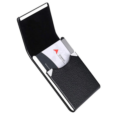 Business Card Holder Case - Slim PU Leather Metal Pocket Card Holder with Magnetic Shut, Name Card Holder - Smarsty