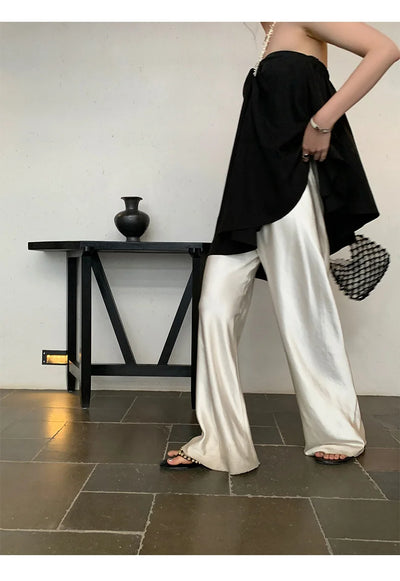Satin Wide Leg Pants Long Floor Casual Pants Women's Summer - Smarsty
