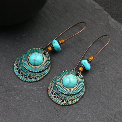 Vintage Bohemian Big Drop Earrings with Geometric Leaf Design - Smarsty