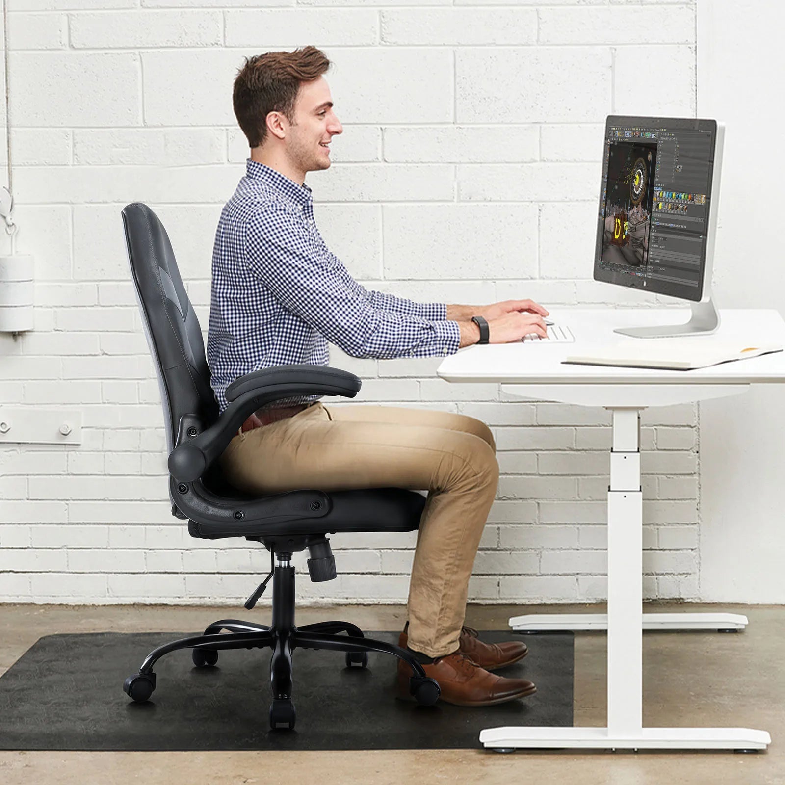 Ergonomic Office Computer Home Gaming Desk Chair Adjustable PU Leather Racing Chair Flip-up Armrest For Christmas Furniture