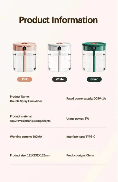 Quiet Dual Spray Humidifier with LED Display - Smarsty