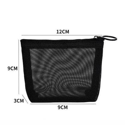 1PC Travel Black Mesh Cosmetic Bag Zipper Makeup Bag For Women Wash Toiletry Bag Makeup Organizer Portable Storage Pouch - Smarsty