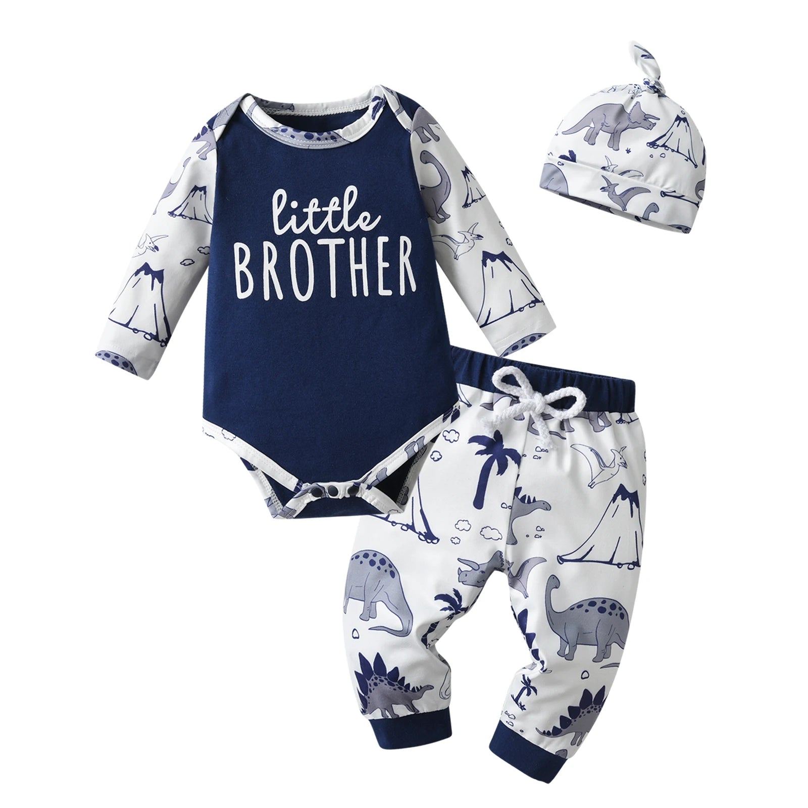 Newborn Baby Boys Fashion Clothes Set Letters Printed Long Sleeve Romper Bodysuit Top + infant Pants with Hat - Smarsty