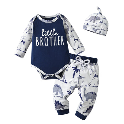Newborn Baby Boys Fashion Clothes Set Letters Printed Long Sleeve Romper Bodysuit Top + infant Pants with Hat - Smarsty