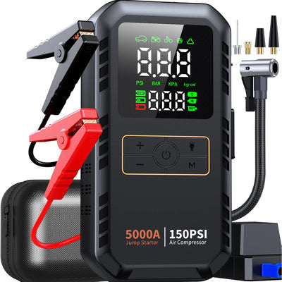 4-IN-1 Car Jump Starter with Air Compressor Peak 5000A Auto Battery Booster 150PSI Air Pump Portable Power Bank Tire Inflator - Smarsty