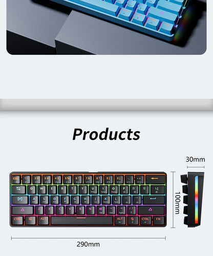 Compact 61Key Esports Mechanical Keyboard Hot Swappable RGB