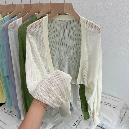 Fashion Thin Solid Color Ice Silk Sunscreen Cardigan Sunscreen Clothing For Women Girls Casual Summer Long Sleeve Short Coat