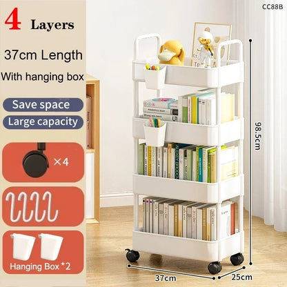 Bookshelf Storage Trolley Mobile Kitchen Organizer Cart with Wheels Save Space Household Shelves Bedroom Snacks Storage Rack by Smarsty