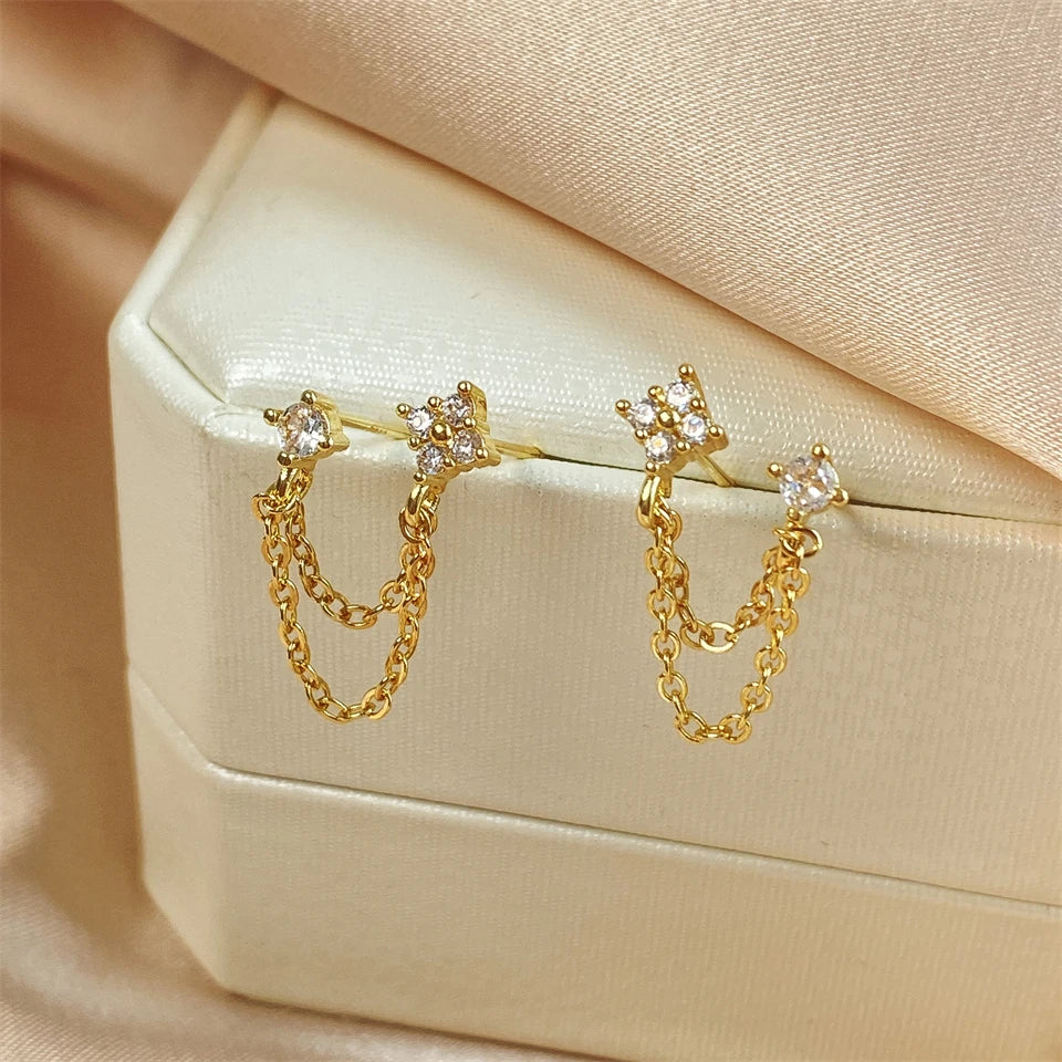 Minimalist Flower Stud Earrings Gold Cubic Zirconia - Smarsty