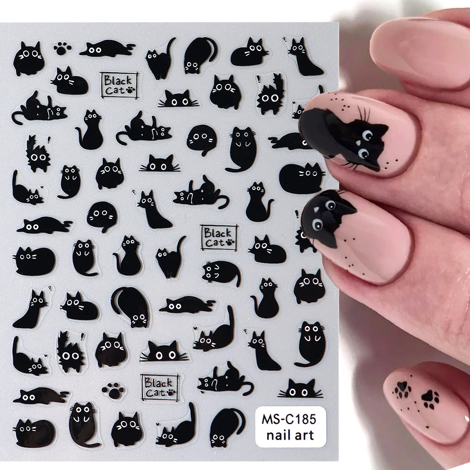 Cute Black Cat Nail Stickers for Fun Manicure Decor - Smarsty