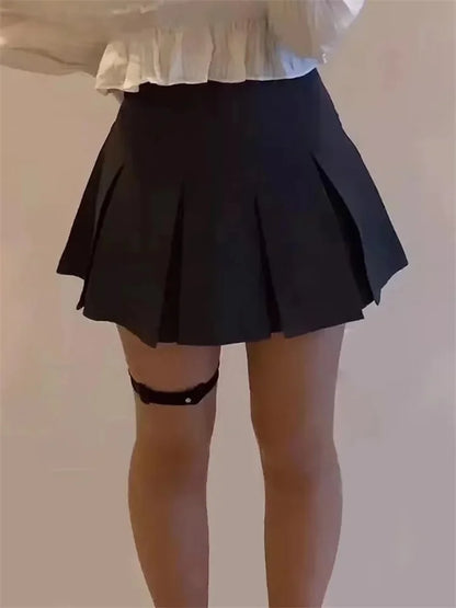 Vintage Gray Pleated Skirt Women Kawaii High Waist Mini Skirts Korean Fashion School Uniform Harajuku Streetwear Spring - Smarsty