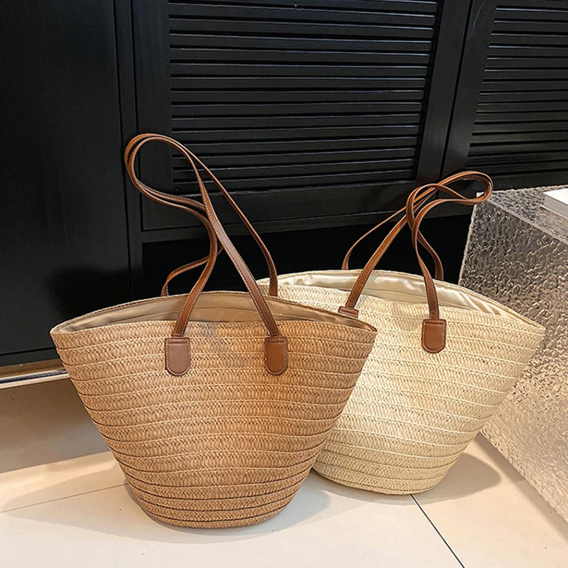 Large Capacity Straw Beach Tote Woven Shoulder Bag Summer - Smarsty
