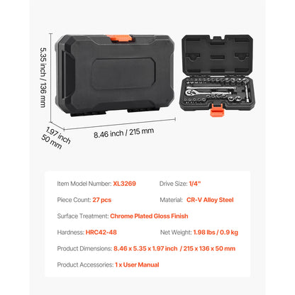 SucceBuy Socket Set 86 Pieces 3/8 1/4 1/2in Drive Socket and Ratchet Set SAE Metric Mechanic Tool Kit with Ratchet Wrench