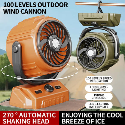 Camping Fan 20000mAh Rechargeable Portable Camping Circulator Fan Wireless Tent Ceiling Fan with LED Light and Hook