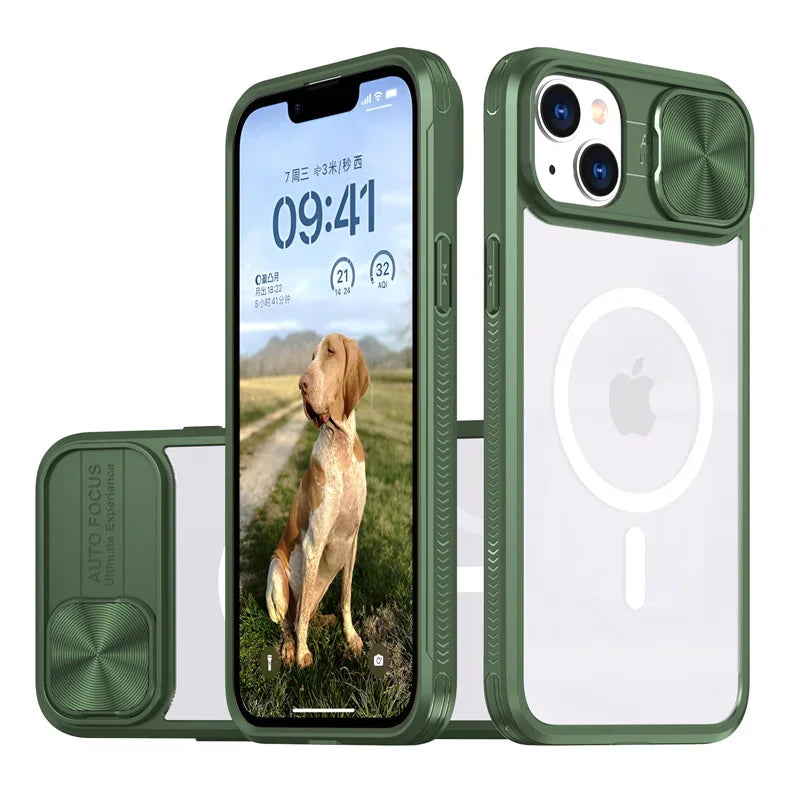 Slide Camera Lens Acrylic For Magsafe Magnetic Wireless Charging Case For iPhone 15 14 Plus 13 12 11 Pro Max XR X S 7 8 Cover