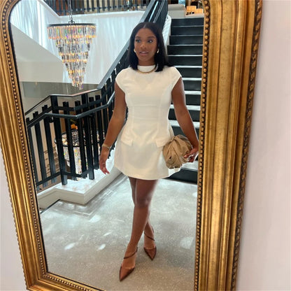 2025 Women‘s Sexy Slim Fit Hollow Mini Dress Spring New Y2K Sleeveless A- LINE Black Dress High Street Commute Elegant Dresses - Smarsty