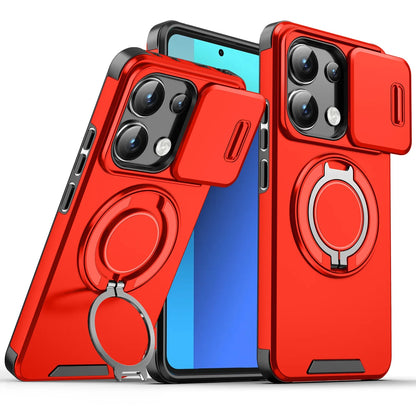 Shockproof Magnetic Case for Redmi Note 14 13 Pro 5G 4G Plus Slide Camera Lens Ring Stand Protect Cover