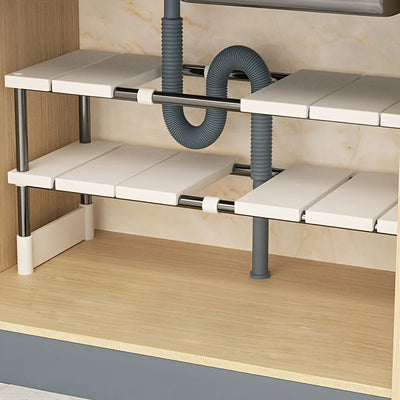 Adjustable Under Sink Storage Rack,Expandable Kitchen & Bathroom Cabinet Organizer, Durable Space-Saving Multi-Layer Pot Holder by Smarsty