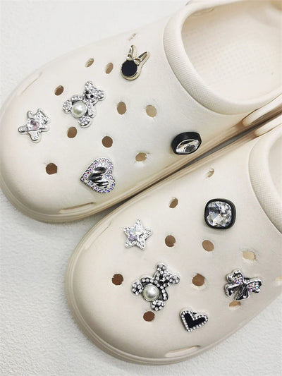 10PCS Shoe Charms ABS Bow Decorations For Sandals Luxury Rhinestone Bear Design Accessories 2024 Women Diy Bling Clog Ornaments - Smarsty
