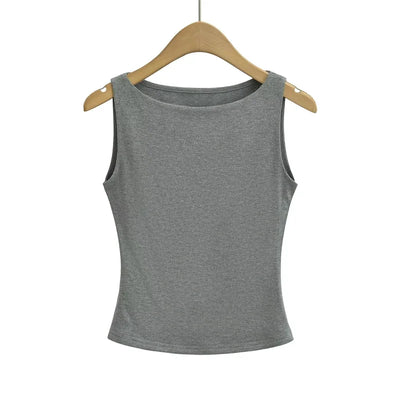 Women Double Layer Boat Neck Soft Slinky Tank Top - Smarsty