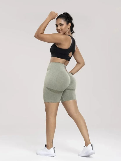 Seamless Sports Women Shorts Muliticolor Yoga Shorts Stretchy High Waist Running Cycling Leggings Hip Liftting Solid Gym Shorts - Smarsty