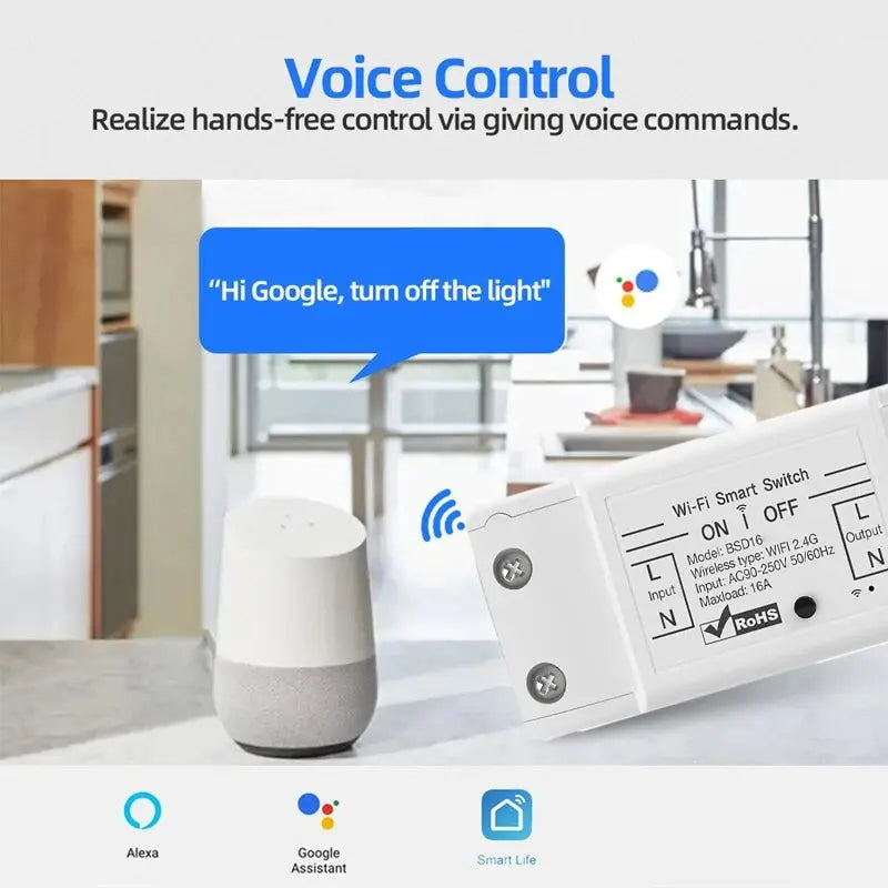 16A WiFi Smart Switch for Voice Control Home Automation - Smarsty