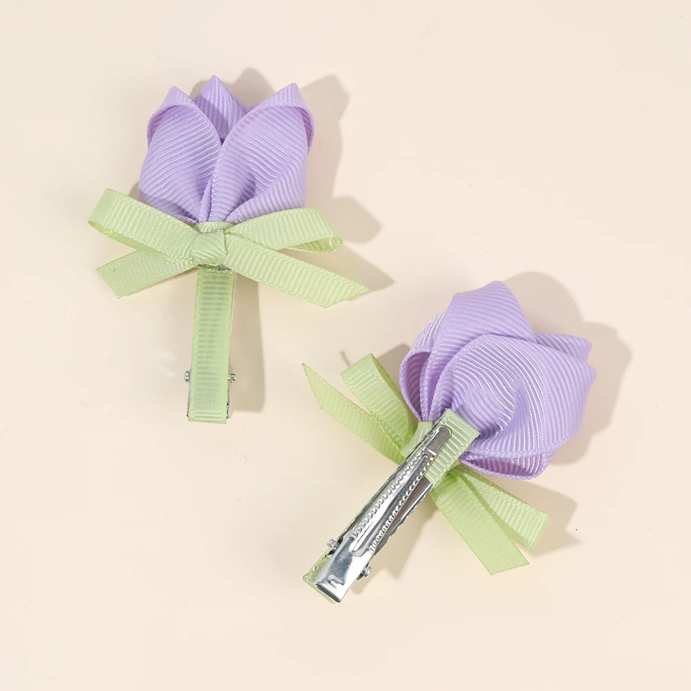 Pink Tulip Floral Hair Clips for Girls - Smarsty