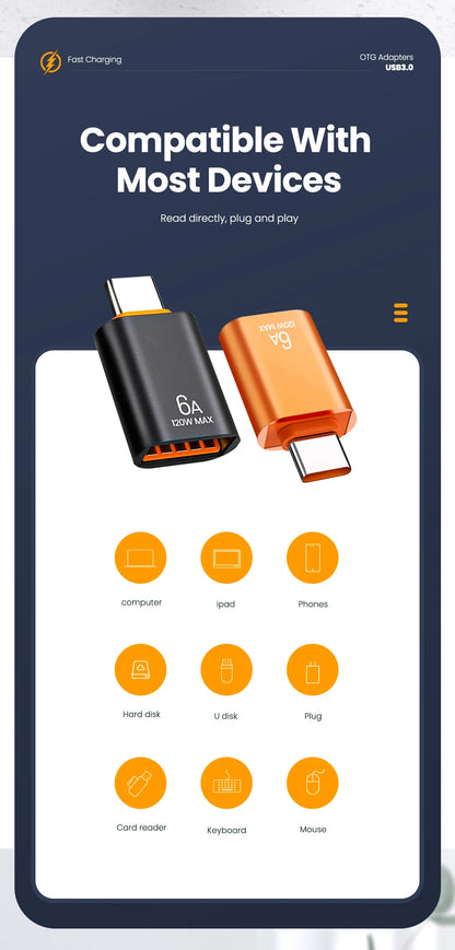 10A OTG USB 3.0 To Type C Adapter USB Female To Type c Male Fast Charging adadpter OTG USB C For Xiaomi Samsung Laptop PC - Smarsty