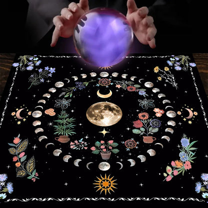 Moonlight Flower Tarot Card Table Cloth for Witchcraft - Smarsty