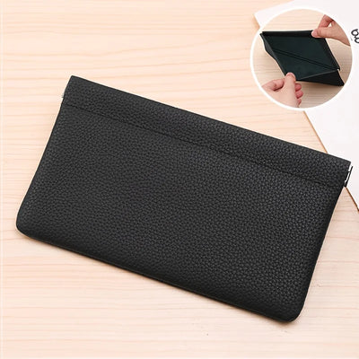 Self-closing first-layer genuine cowhide long wallet passport driver's license document holder data cable cosmetic bag storage - Smarsty