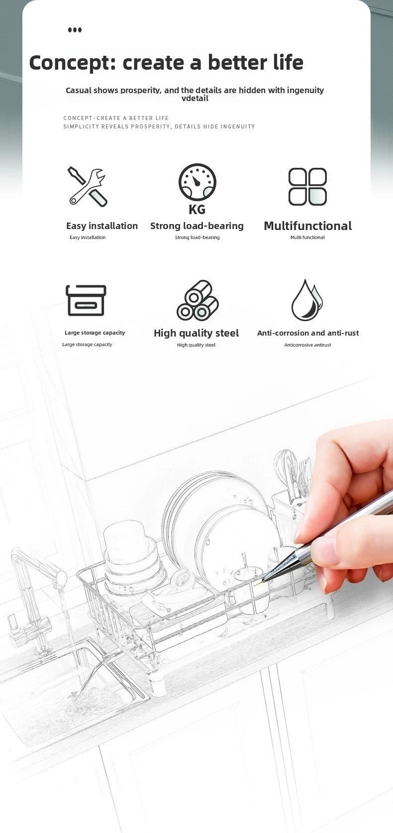 Single Layer Hollow Dish Rack Kitchen Countertop Rack with Drainage Tray Multifunctional Tableware Rack Rust Resistant Durable