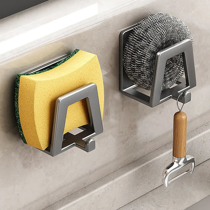 Kitchen Sponges Holder Carbon Steel Sink Sponges Drain Drying Rack Pot Cover Rack Self Adhesive Storage Holder Kitchen Organizer