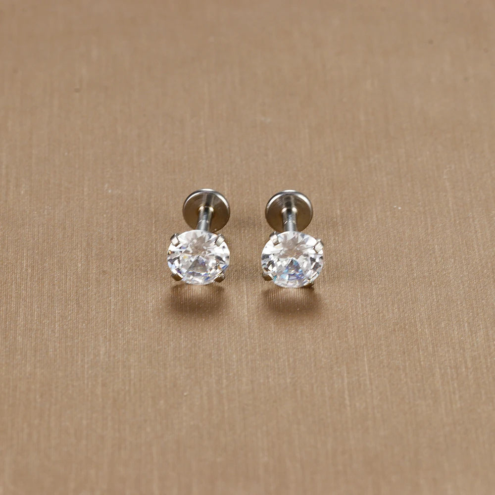 16G Surgical Steel Labret Stud Earrings Secure CZ Comfort - Smarsty