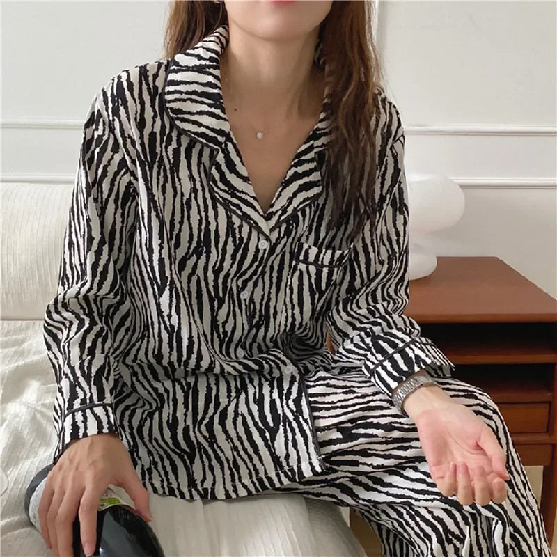 Women's Pajamas Set V-Neck Button down Top and Trousers Sleepwear Homewear Casual Nightwear Loungewear Autumn Winter Two-Piece - Smarsty