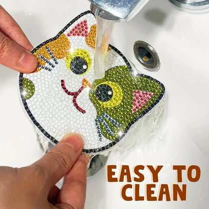 Diamond Painting Coasters Set with Cartoon Cat Design - Smarsty