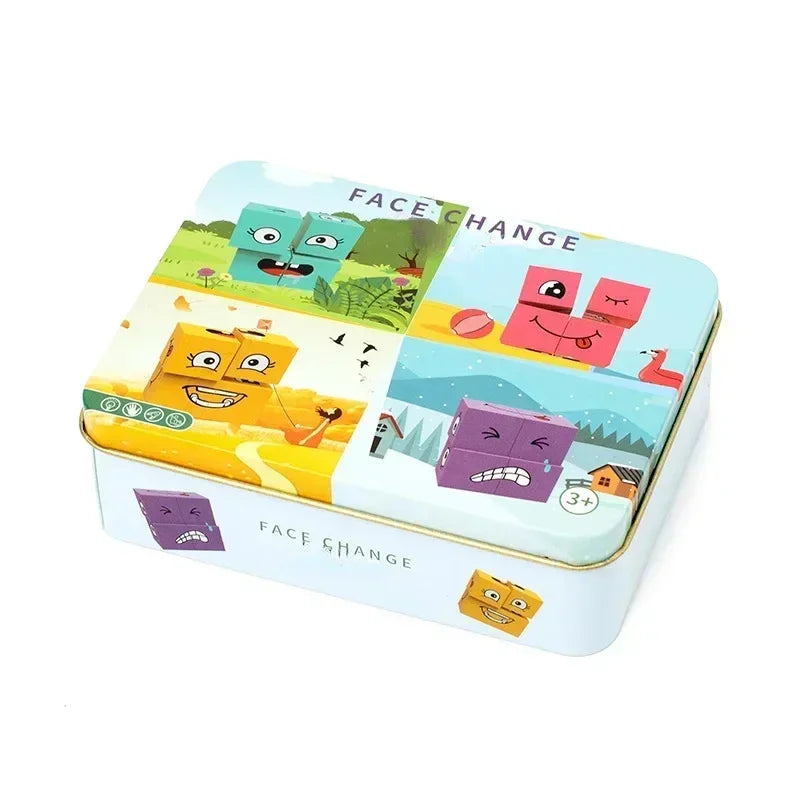 Cube Face Changing Building Blocks Board Game Wood Puzzle Montessori Expression Wooden Blocos for Children Battle Table Game by Smarsty