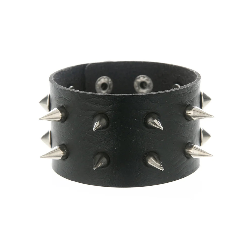 Unisex PU Leather Punk Bracelet With Spikes And Skull - Smarsty