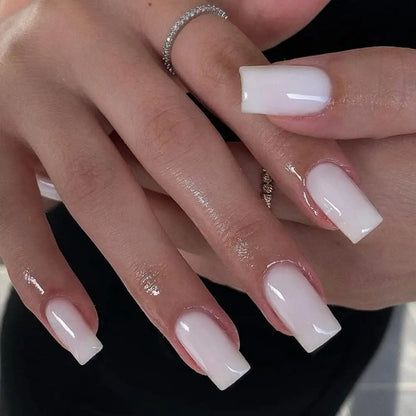Medium White Square Press On Nails 24PCS for Parties - Smarsty