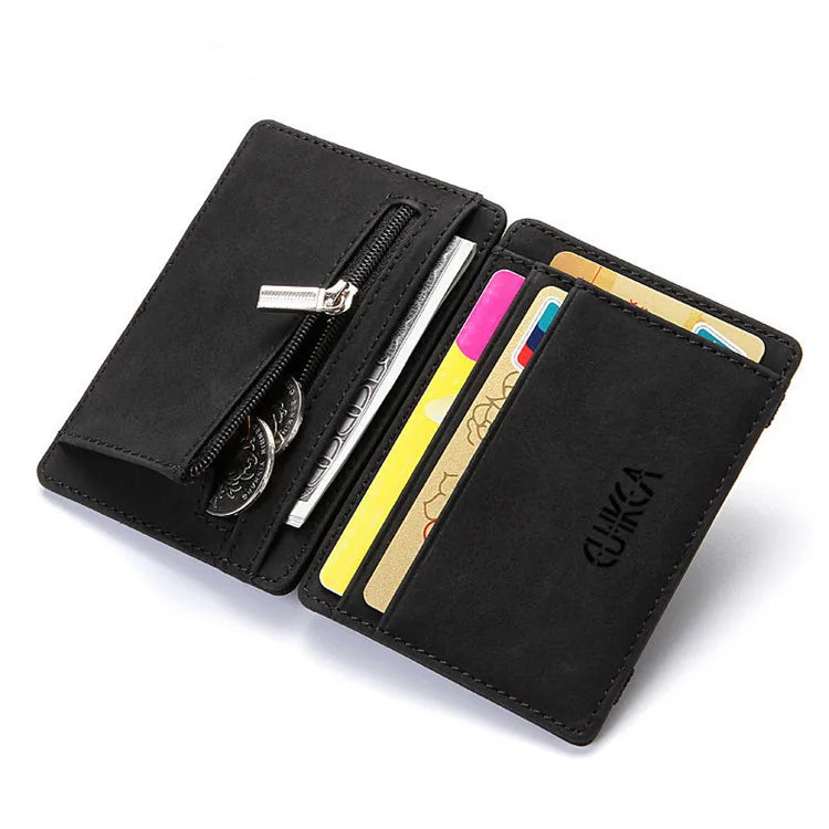 Mini Men Card Holder Wallets Zipper Coin Pocket Slim Magic Male Wallet Quality PU Leather Credit Bank Card Case Small Men Purses - Smarsty