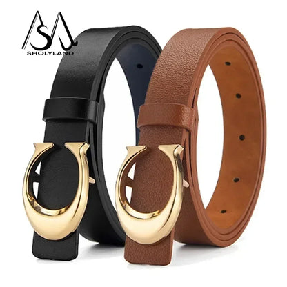 Trendy Womens Leather Belt With Alloy Moon Buckle - Smarsty