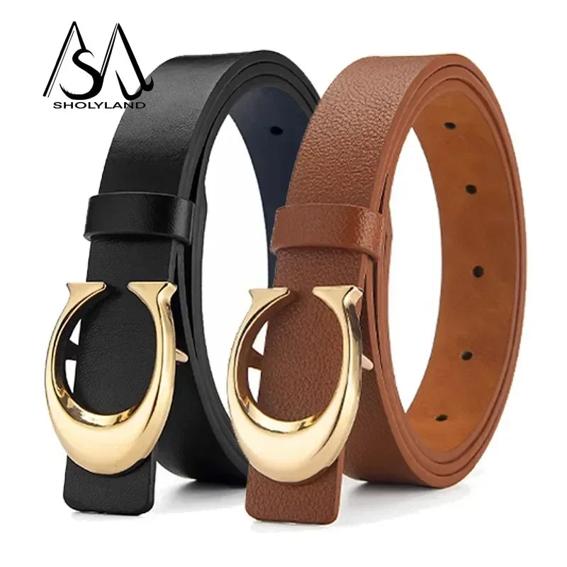 Trendy Womens Leather Belt With Alloy Moon Buckle - Smarsty