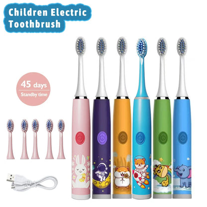 Child's Rechargeable Sonic Electric Toothbrush With Replacement Heads - Smarsty