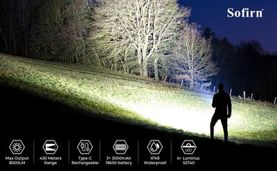 Sofirn SP36 Pro 8000lm Powerful LED Flashlight  4*SST40 USB C Rechargeable 18650 Torch - Smarsty