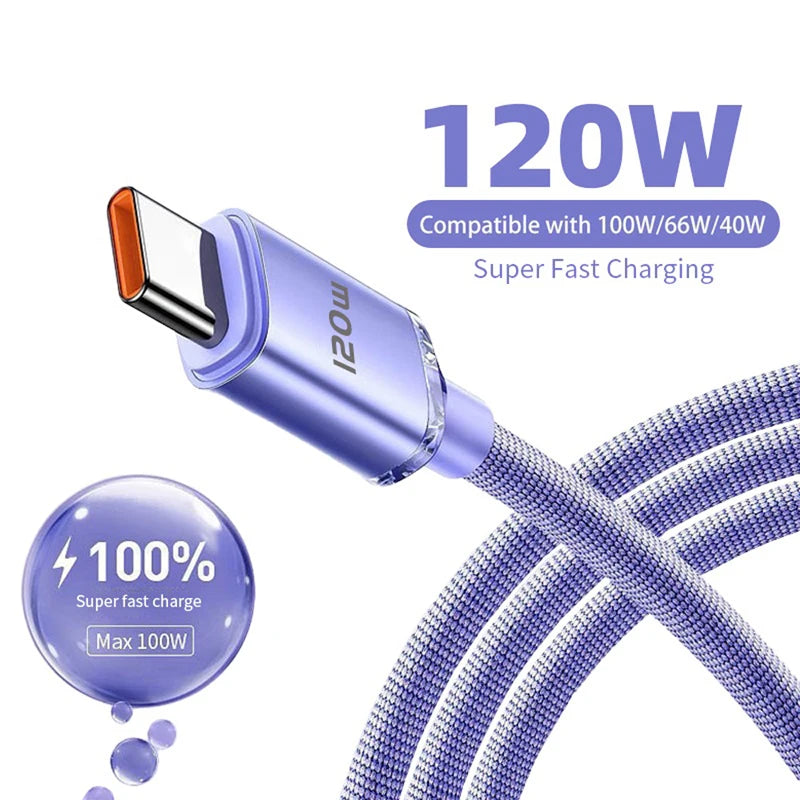 120W PD Type C Cable Super Fast Charger Cord Quick Charge USB C Cables Phone Charger For Samsung Xiaomi Huawei - Smarsty