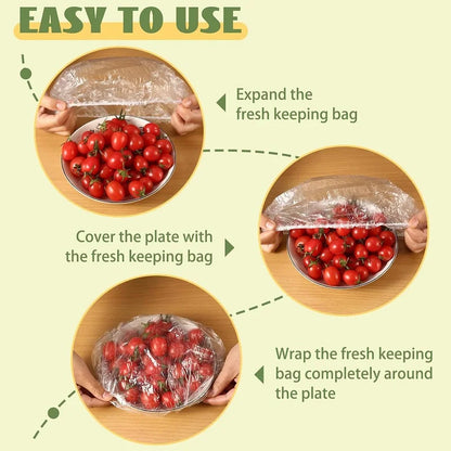 Disposable Food Cover Plastic Shower Cap Fruit Food Cover Elastic Plastic Wrap Cover Food Grade Storage Bag Kitchen Organizer