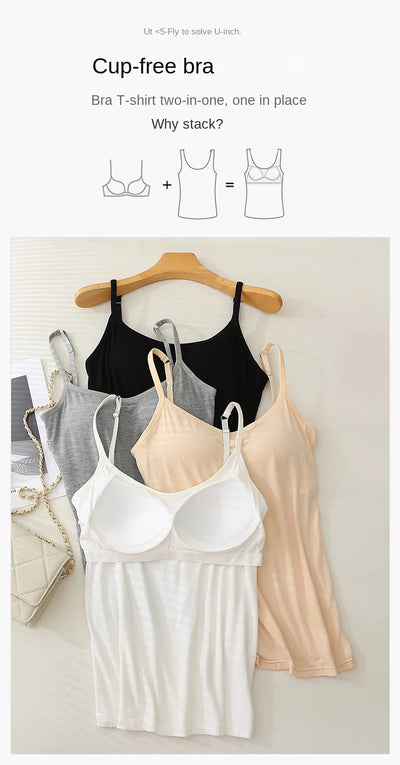 M-3XL For 35-85kg Modal Plus Size Camisole Tank Top With Fixed Cup Women's Chest Padded Outer Wear Bottoming Underwear Wear-Free - Smarsty