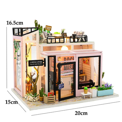 DIY Miniature Dollhouse Kits Hourly Light Studio House Sea Villa Wooden Doll House With Furniture Building Kids Toys Xmas Gifts by Smarsty