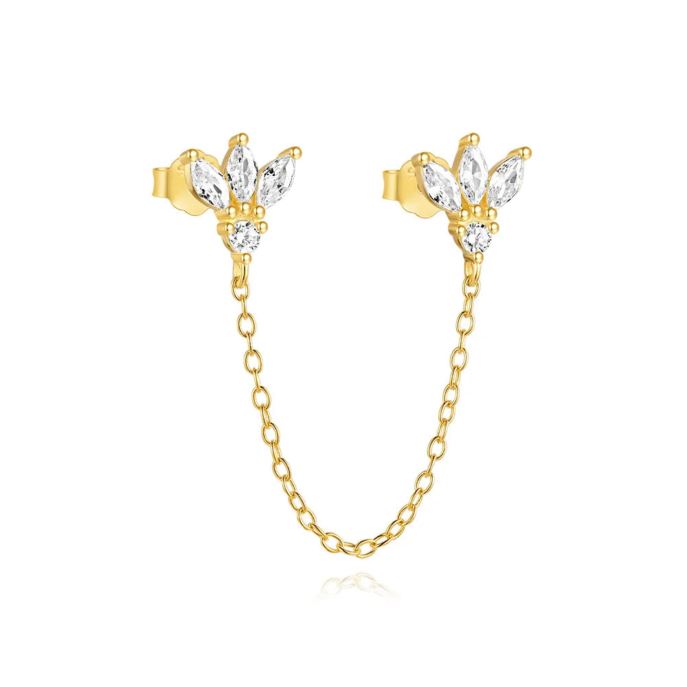 925 Sterling Silver Lotus Tassel Zircon Stud Earrings - Smarsty