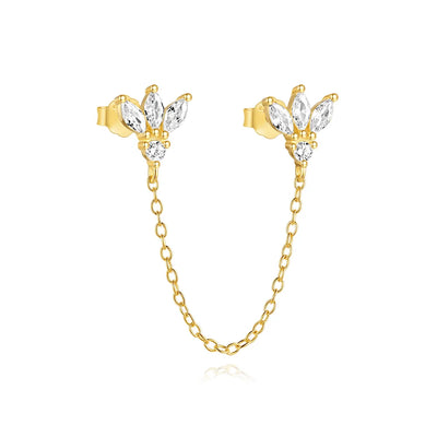 925 Sterling Silver Lotus Tassel Zircon Stud Earrings - Smarsty